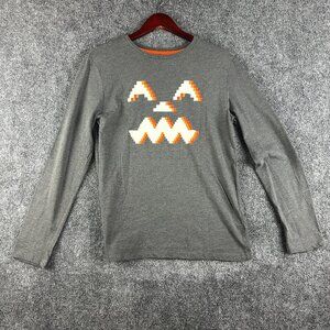 Pumpkin Tee Shirt Boys XL Gray Cotton Long Sleeve Jack O Lantern Face